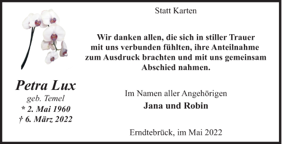 Traueranzeige von Petra Lux von Siegener Zeitung