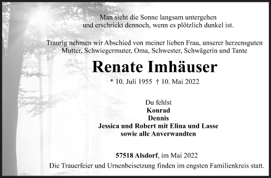 Traueranzeige von Renate Imhäuser von Siegener Zeitung
