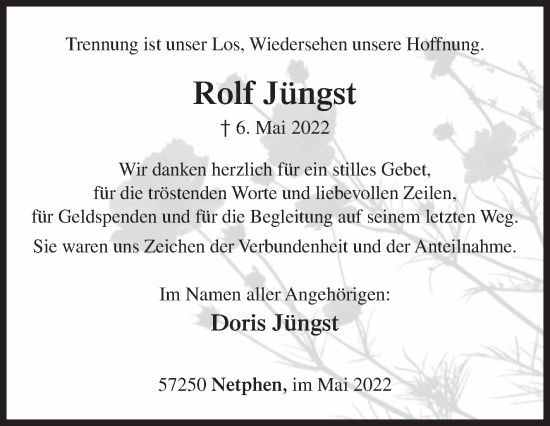 Traueranzeige von Rolf Jüngst von Siegener Zeitung