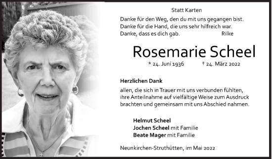 Traueranzeige von Rosemarie Scheel von Siegener Zeitung