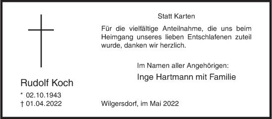 Traueranzeige von Rudolf Koch von Siegener Zeitung