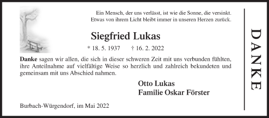 Traueranzeige von Siegfried Lukas von Siegener Zeitung