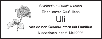 Traueranzeige von Uli  von Siegener Zeitung