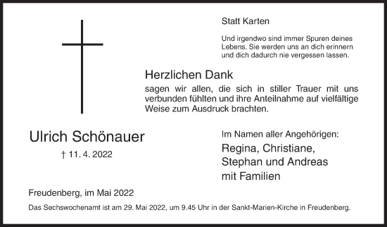 Traueranzeige von Ulrich Schönauer von Siegener Zeitung