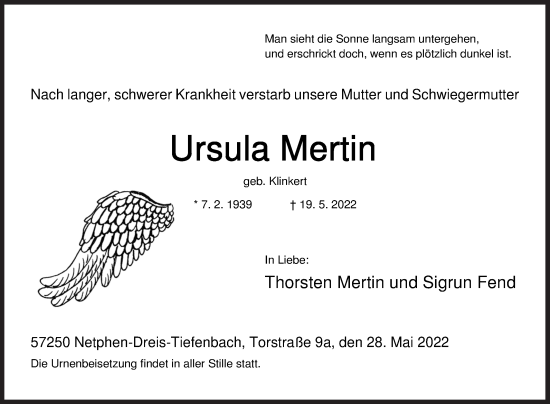Traueranzeige von Ursula Mertin von Siegener Zeitung