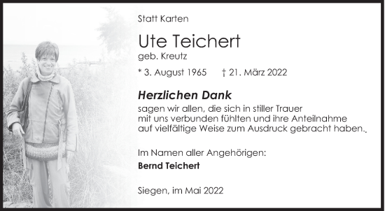 Traueranzeige von Ute Teichert von Siegener Zeitung