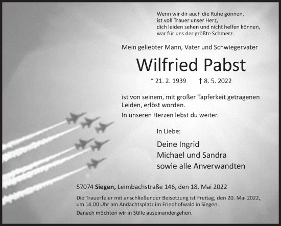 Traueranzeige von Wilfried Pabst von Siegener Zeitung
