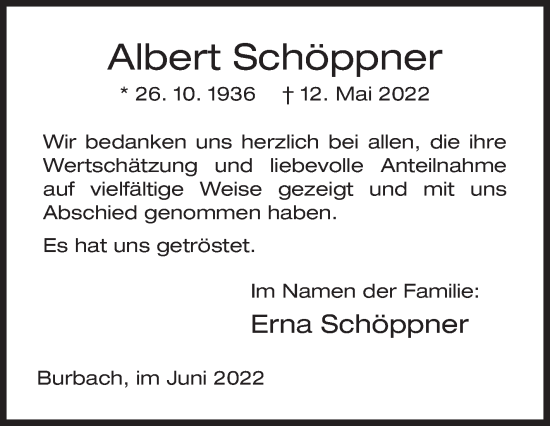 Traueranzeige von Albert Schöppner von Siegener Zeitung