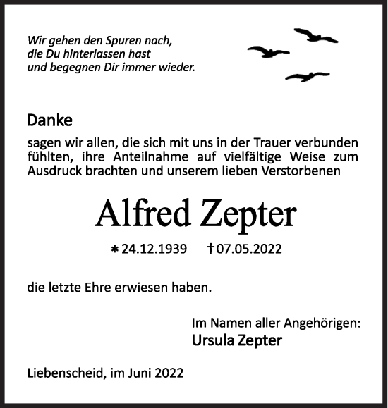Traueranzeige von Alfred Zepter von Siegener Zeitung