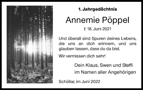 Traueranzeige von Annemie Pöppel von Siegener Zeitung
