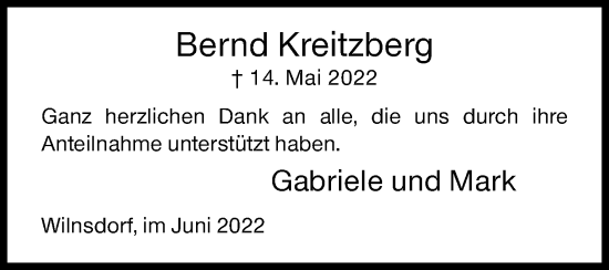 Traueranzeige von Bernd Kreitzberg von Siegener Zeitung