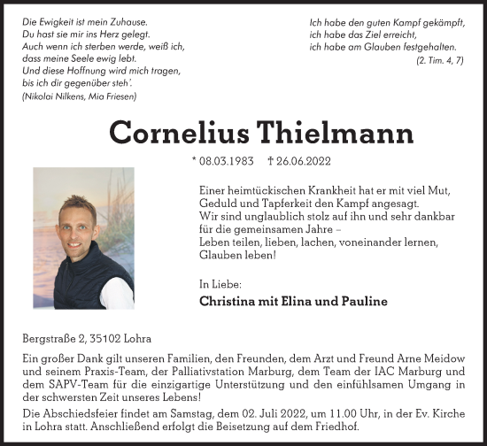 Traueranzeige von Cornelius Thielmann von Siegener Zeitung