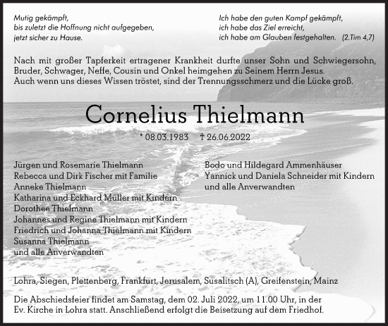 Traueranzeige von Cornelius Thielmann von Siegener Zeitung