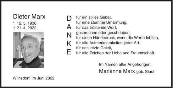 Traueranzeige von Dieter Marx von Siegener Zeitung