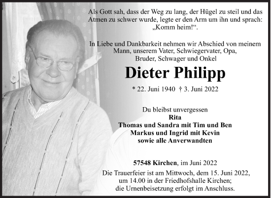 Traueranzeige von Dieter Philipp von Siegener Zeitung
