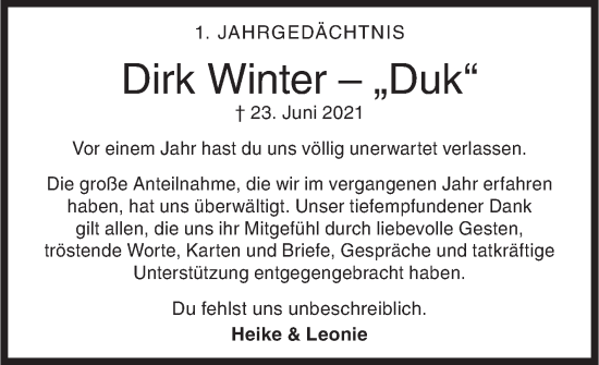 Traueranzeige von Dirk Winter von Siegener Zeitung