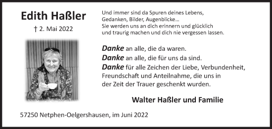 Traueranzeige von Edith Haßler von Siegener Zeitung
