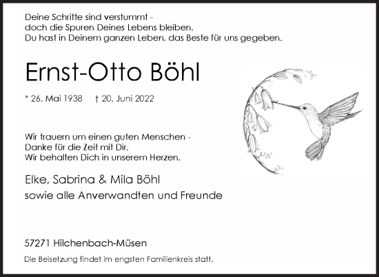 Traueranzeige von Ernst-Otto Böhl von Siegener Zeitung
