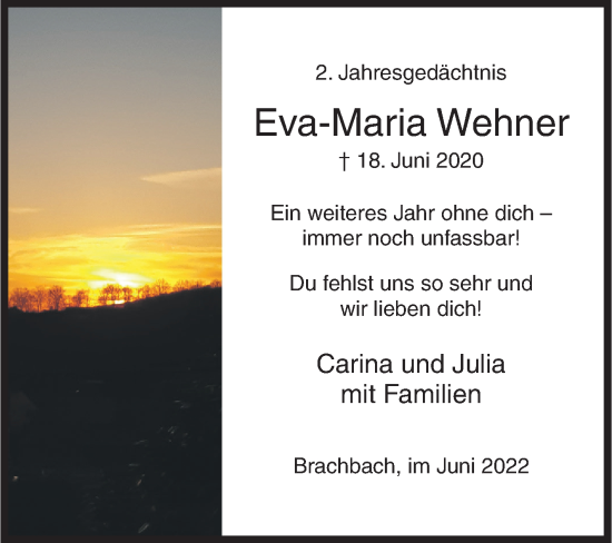 Traueranzeige von Eva-Maria Wehner von Siegener Zeitung