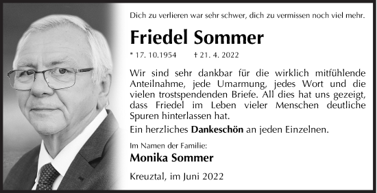 Traueranzeige von Friedel Sommer von Siegener Zeitung
