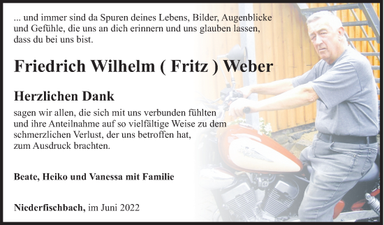 Traueranzeige von Friedrich Wilhelm Weber von Siegener Zeitung