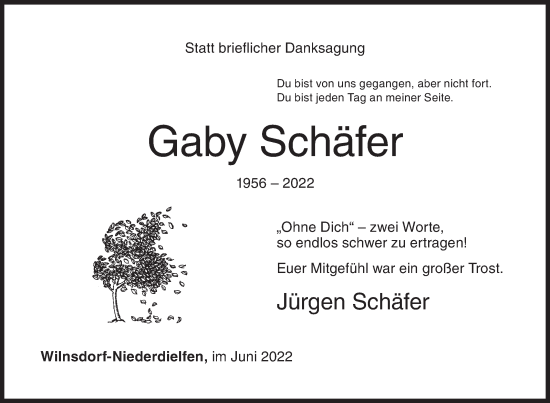 Traueranzeige von Gaby Schäfer von Siegener Zeitung
