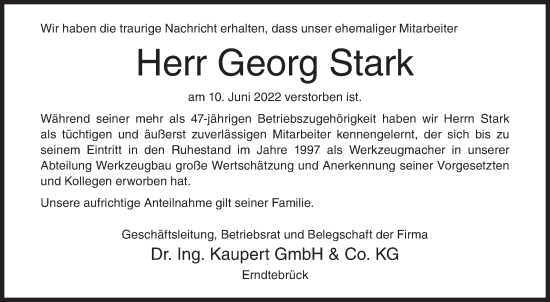 Traueranzeige von Georg Stark von Siegener Zeitung