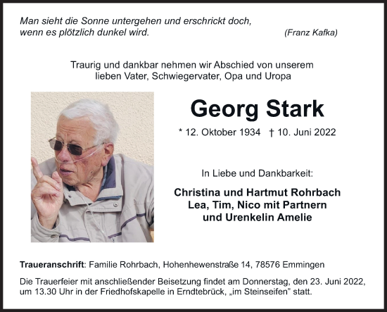 Traueranzeige von Georg Stark von Siegener Zeitung