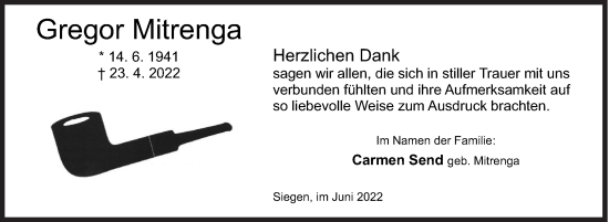 Traueranzeige von Gregor Mitrenga von Siegener Zeitung