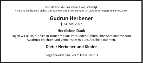 Traueranzeige von Gudrun Herbener von Siegener Zeitung