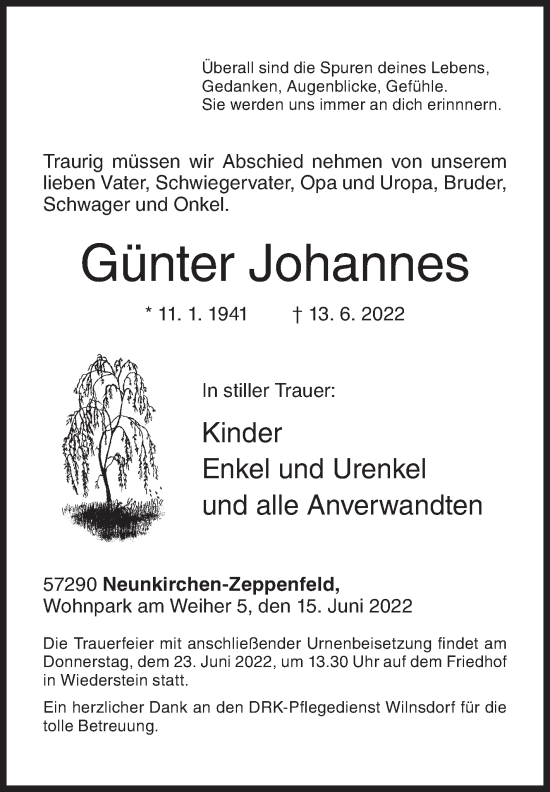 Traueranzeige von Günter Johannes von Siegener Zeitung