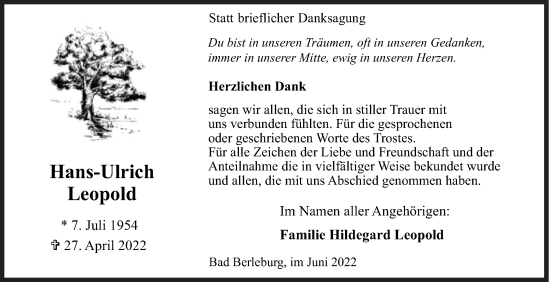 Traueranzeige von Hans-Ulrich Leopold von Siegener Zeitung