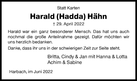 Traueranzeige von Harald  Hähn von Siegener Zeitung
