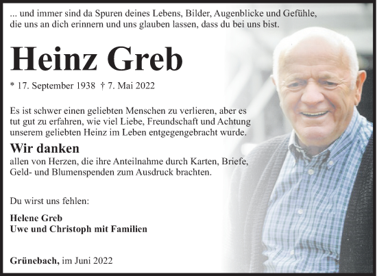 Traueranzeige von Heinz Greb von Siegener Zeitung