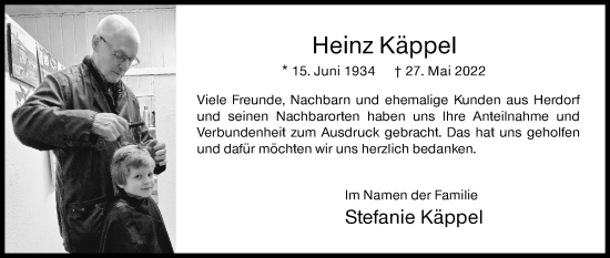 Traueranzeige von Heinz Käppel von Siegener Zeitung