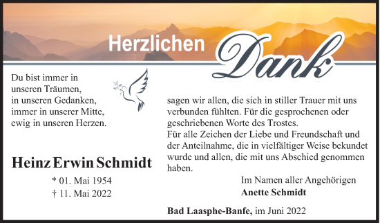 Traueranzeige von Heinz Erwin Schmidt von Siegener Zeitung