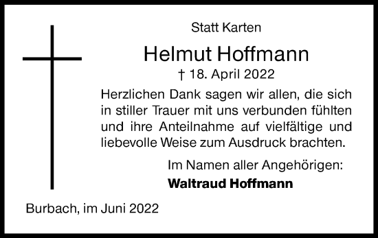 Traueranzeige von Helmut Hoffmann von Siegener Zeitung