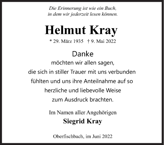 Traueranzeige von Helmut Kray von Siegener Zeitung