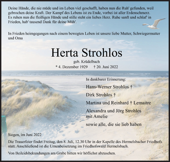 Traueranzeige von Herta Strohlos von Siegener Zeitung