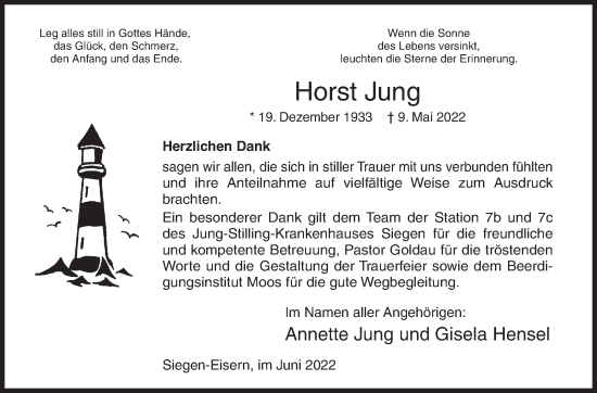 Traueranzeige von Horst Jung von Siegener Zeitung