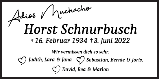Traueranzeige von Horst Schnurbusch von Siegener Zeitung