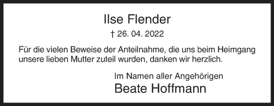 Traueranzeige von Ilse Flender von Siegener Zeitung