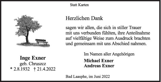 Traueranzeige von Inge Exner von Siegener Zeitung