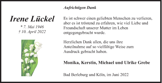 Traueranzeige von Irene Lückel von Siegener Zeitung