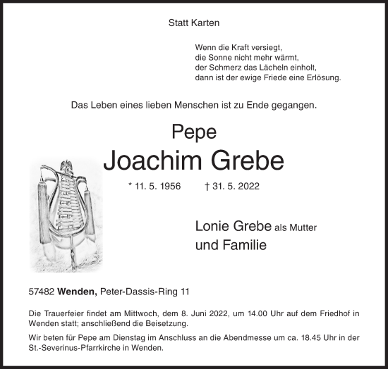 Traueranzeige von Joachim Grebe von Siegener Zeitung