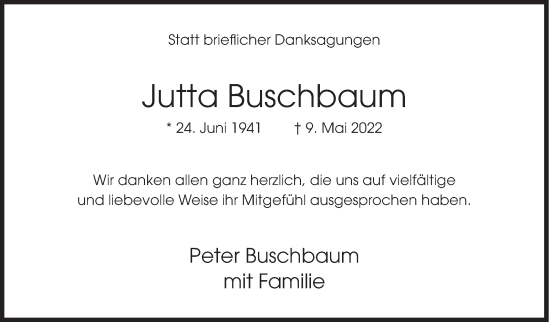 Traueranzeige von Jutta Buschbaum von Siegener Zeitung