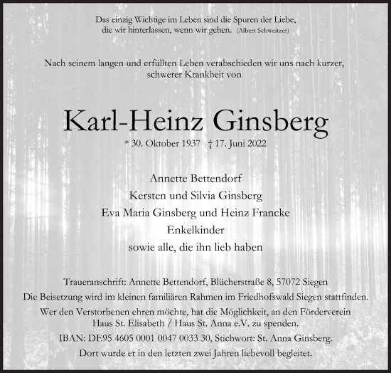 Traueranzeige von Karl-Heinz Ginsberg von Siegener Zeitung