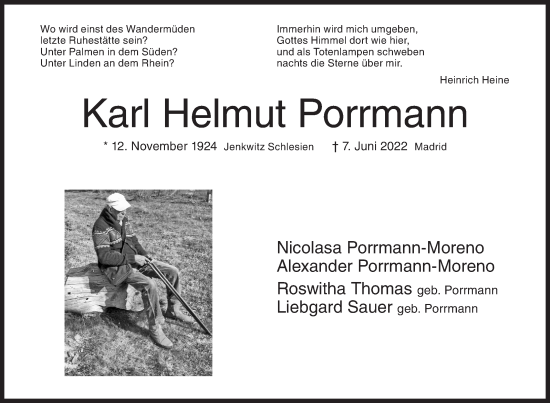 Traueranzeige von Karl Helmut Porrmann von Siegener Zeitung