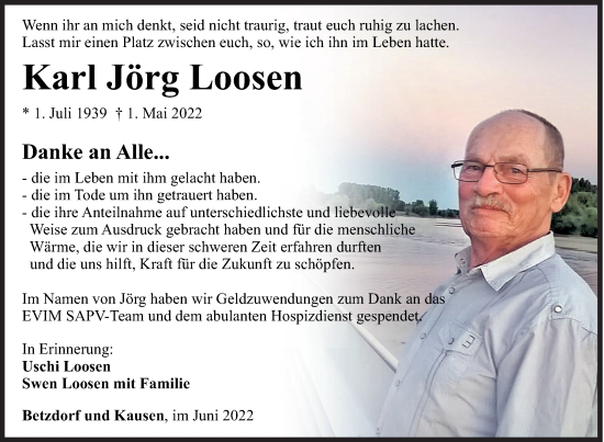 Traueranzeige von Karl Jörg Loosen von Siegener Zeitung