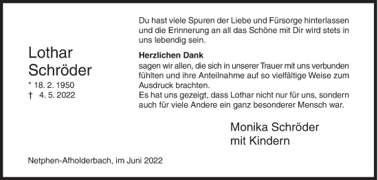 Traueranzeige von Lothar Schröder von Siegener Zeitung